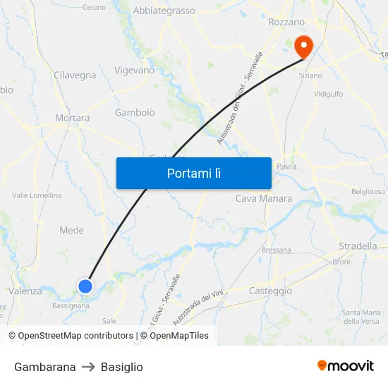 Gambarana to Basiglio map