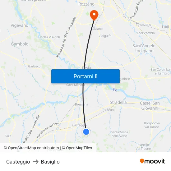Casteggio to Basiglio map