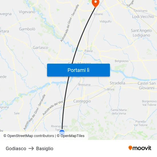 Godiasco to Basiglio map