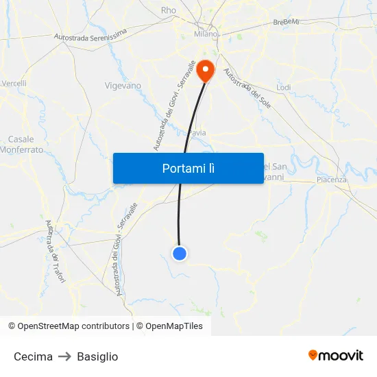 Cecima to Basiglio map
