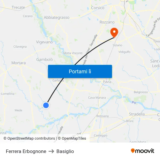 Ferrera Erbognone to Basiglio map