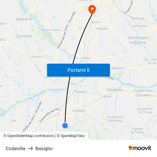 Codevilla to Basiglio map