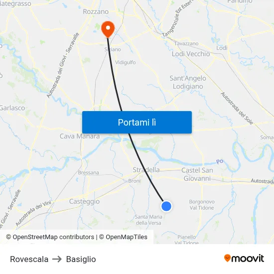 Rovescala to Basiglio map