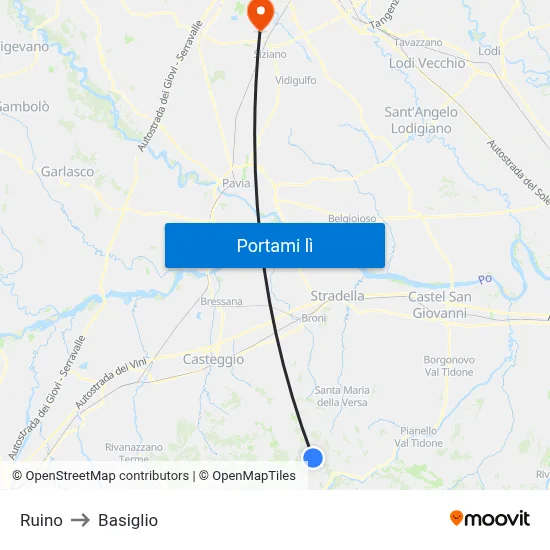 Ruino to Basiglio map