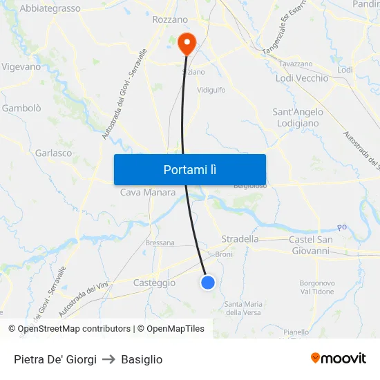 Pietra De' Giorgi to Basiglio map