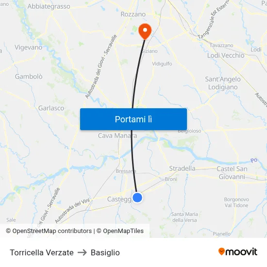 Torricella Verzate to Basiglio map