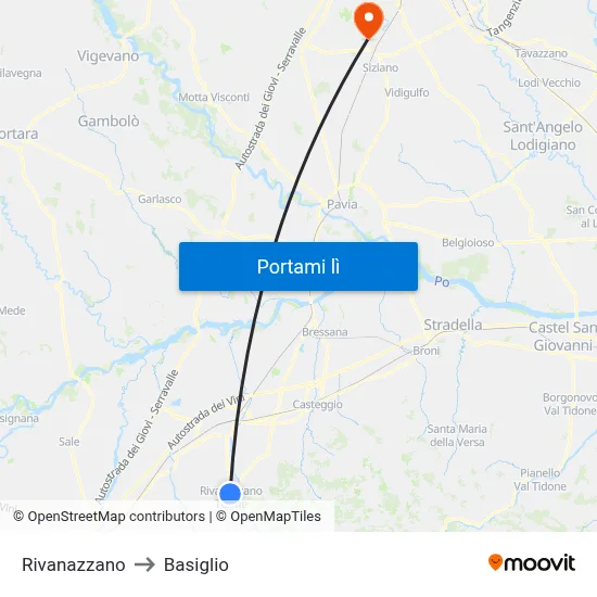 Rivanazzano to Basiglio map