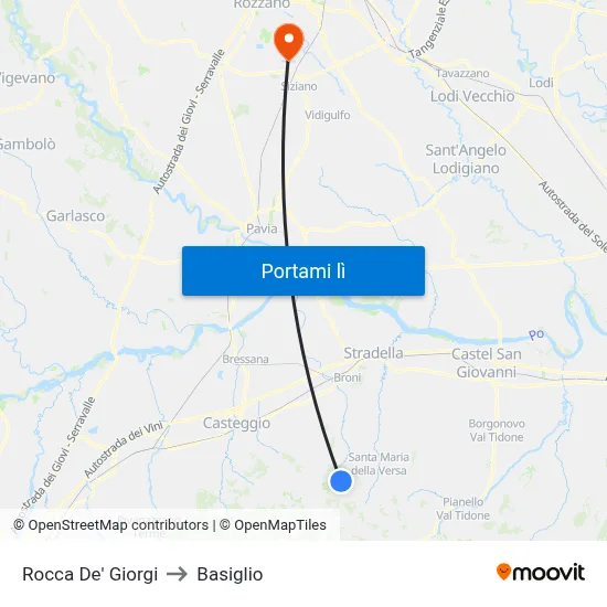 Rocca De' Giorgi to Basiglio map