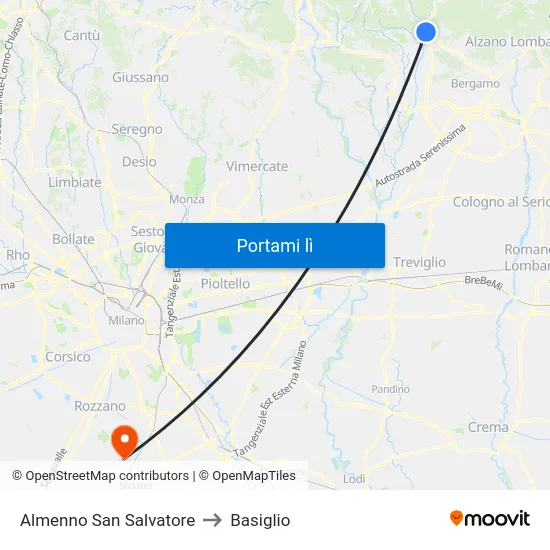 Almenno San Salvatore to Basiglio map