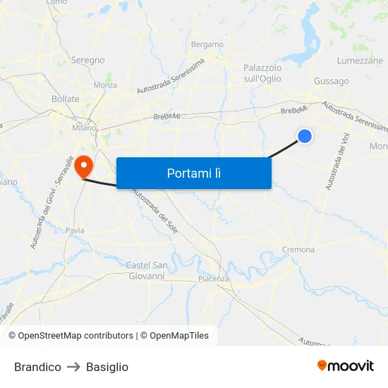 Brandico to Basiglio map