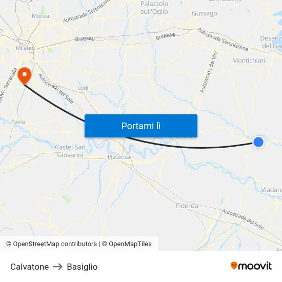 Calvatone to Basiglio map