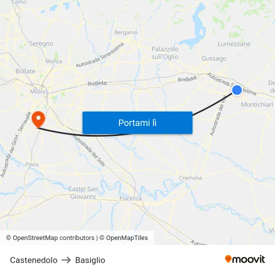 Castenedolo to Basiglio map