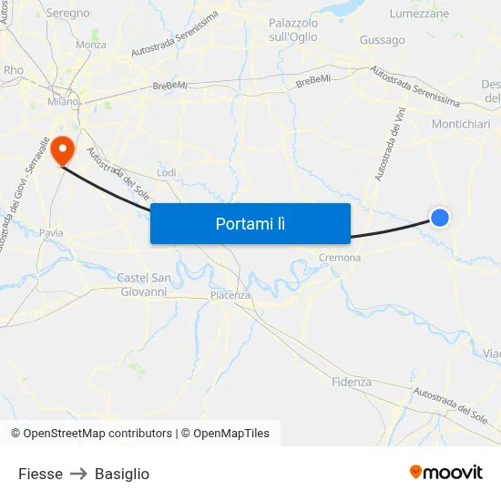 Fiesse to Basiglio map