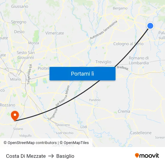 Costa Di Mezzate to Basiglio map