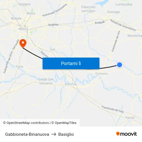 Gabbioneta-Binanuova to Basiglio map