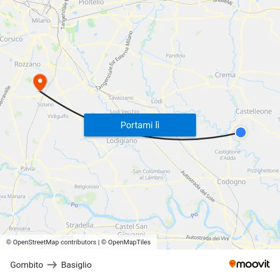 Gombito to Basiglio map