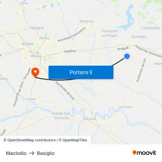 Maclodio to Basiglio map