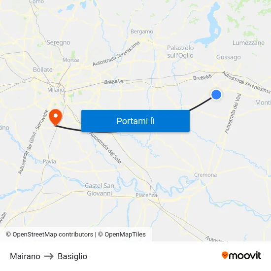 Mairano to Basiglio map