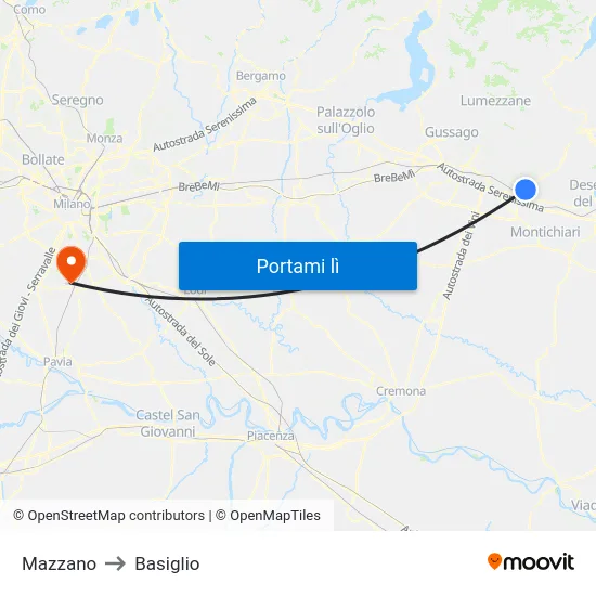 Mazzano to Basiglio map