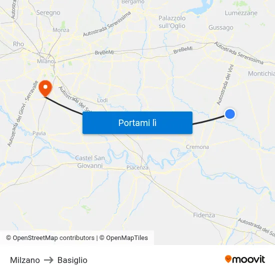 Milzano to Basiglio map