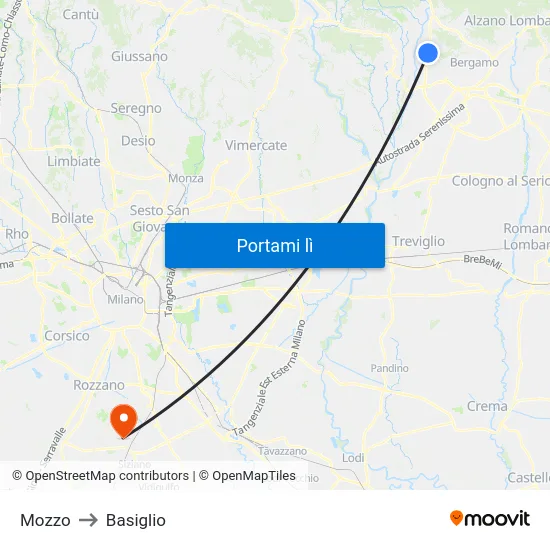 Mozzo to Basiglio map