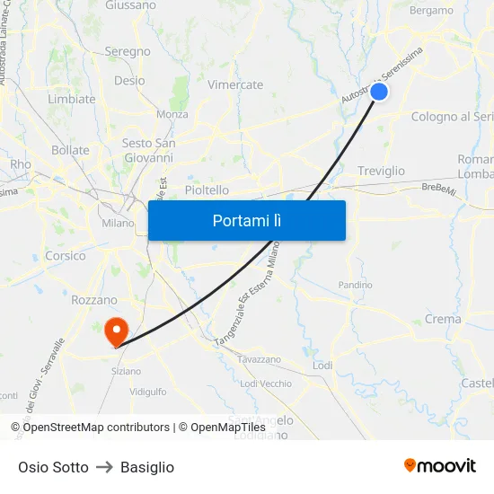 Osio Sotto to Basiglio map