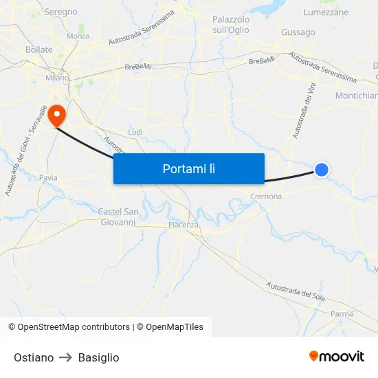 Ostiano to Basiglio map