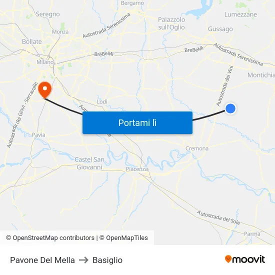 Pavone Del Mella to Basiglio map
