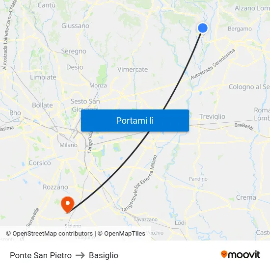Ponte San Pietro to Basiglio map