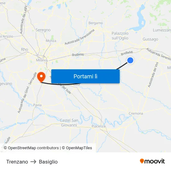 Trenzano to Basiglio map