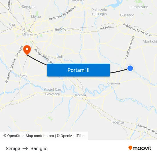 Seniga to Basiglio map
