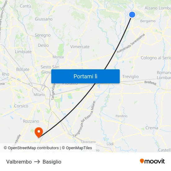 Valbrembo to Basiglio map