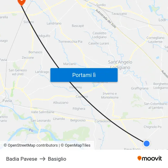 Badia Pavese to Basiglio map