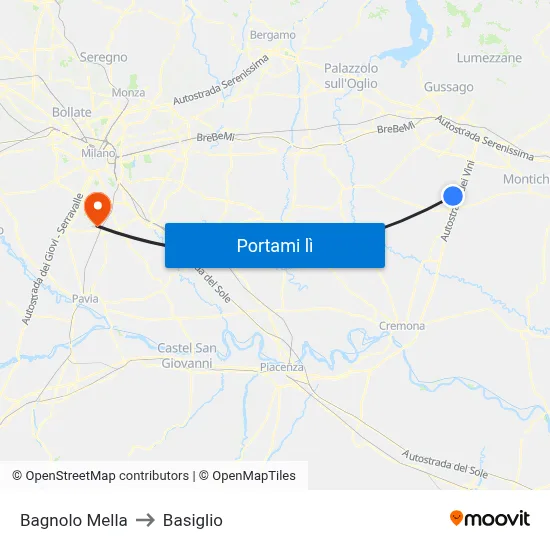 Bagnolo Mella to Basiglio map