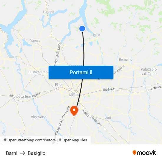 Barni to Basiglio map