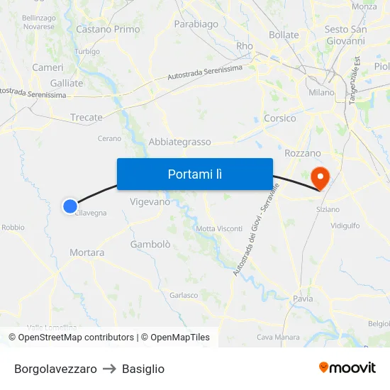 Borgolavezzaro to Basiglio map