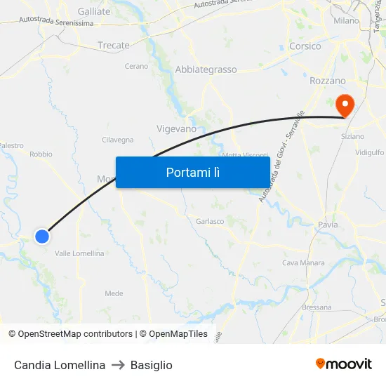 Candia Lomellina to Basiglio map