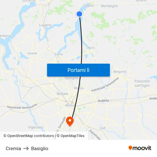 Cremia to Basiglio map