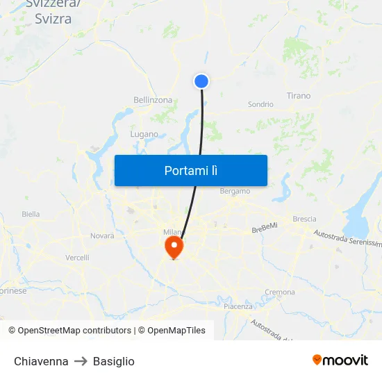 Chiavenna to Basiglio map