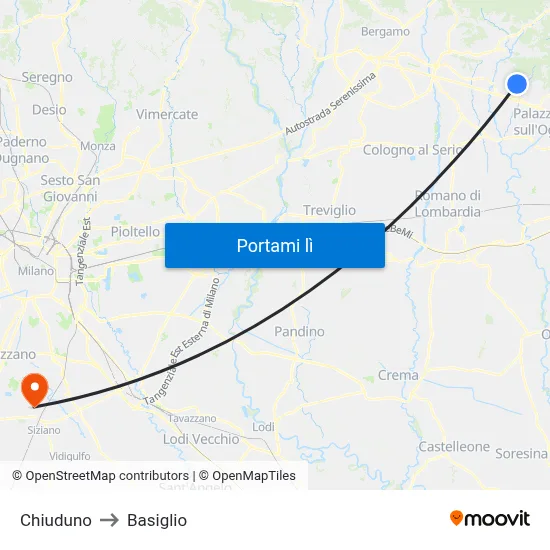 Chiuduno to Basiglio map