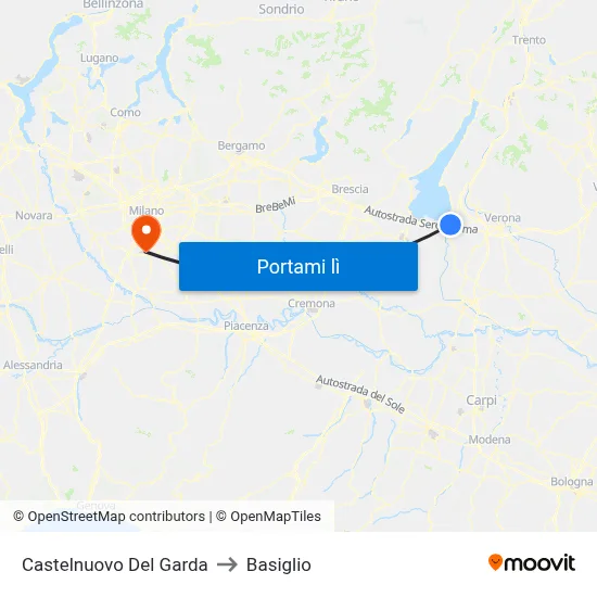 Castelnuovo Del Garda to Basiglio map
