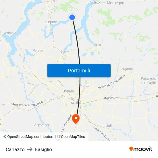 Carlazzo to Basiglio map