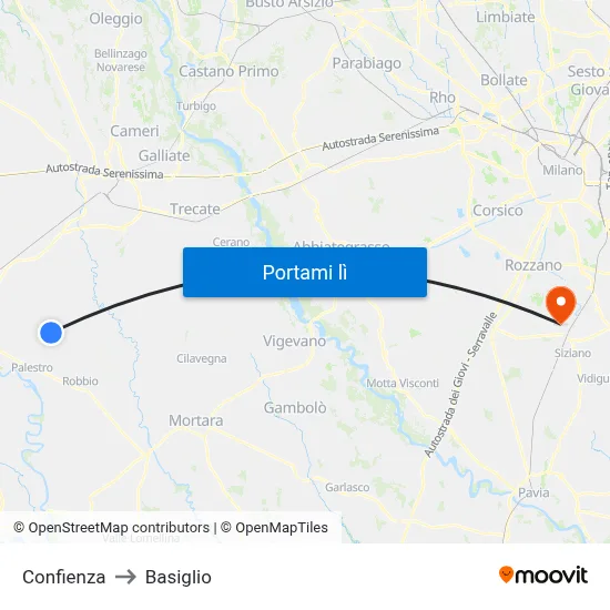 Confienza to Basiglio map