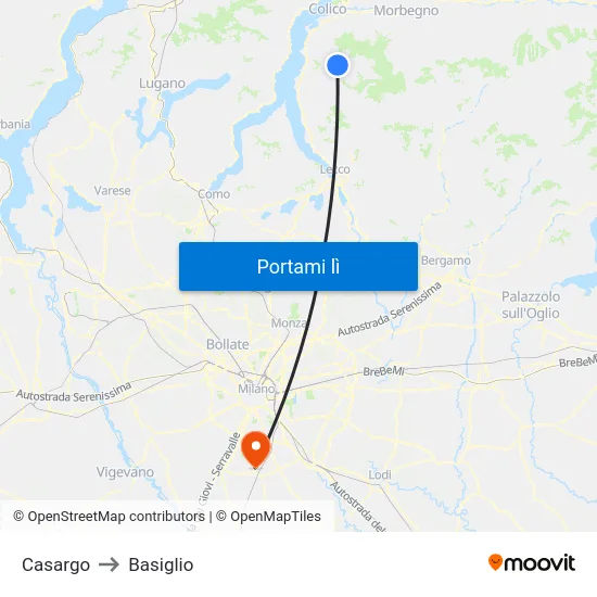 Casargo to Basiglio map