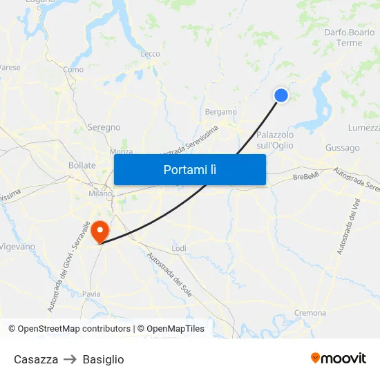 Casazza to Basiglio map
