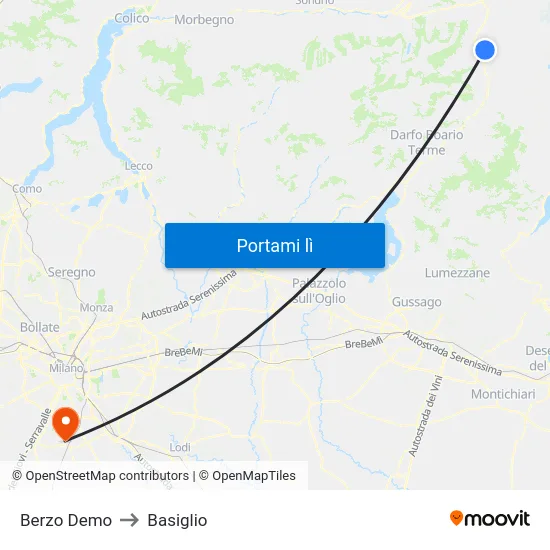 Berzo Demo to Basiglio map