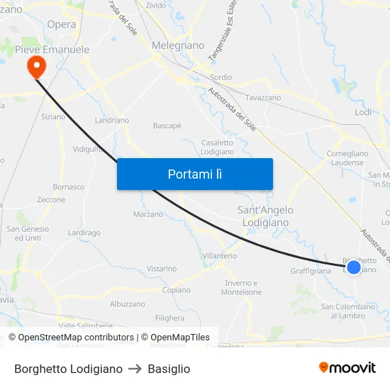 Borghetto Lodigiano to Basiglio map