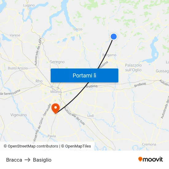 Bracca to Basiglio map
