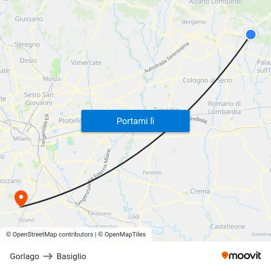 Gorlago to Basiglio map