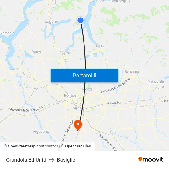 Grandola Ed Uniti to Basiglio map